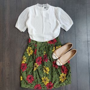 Vintage 100% Silk Alfred Sung Floral Skirt